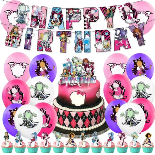 NTEVXZ 30 pcs Party Ballon Dekoration Set,Monster Party Supplies, Monster Party Dekoration Balloons Cupcake Toppers Banner Luftballons für Kinder von NTEVXZ
