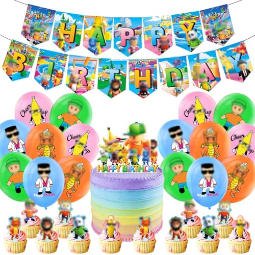 NTEVXZ 30Pcs Guy Thema Birthday Dekoration, Luftballons Geburtstag, Cake Topper, Banner, Cartoon Geburtstag Dekorationen, für Kinder Geburtstag Party von NTEVXZ