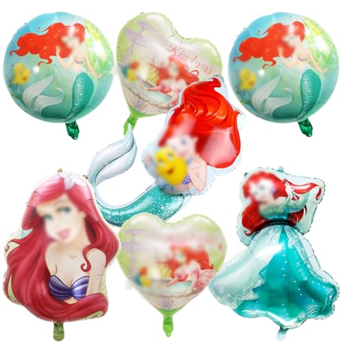 NTEVXZ 7Pcs Meerjungfrauen Geburtstagsdeko Mädchen, Meerjungfrauen Prinzesin Balloons, Folienballon Prinzesin Geburtstag, Meerjungfrauen Party Ballons für Mädchen Geburtstagsparty Deko von NTEVXZ