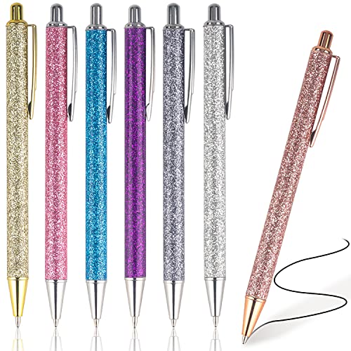 NTGRTY Kugelschreiber Glitzer 5 Stück Einziehbare Kugelschreiber Bling Metallstifte Bling Metal Pens Metall Kugelschreiber Klick-Kugelschreiber für Schule Büro Bedarf, 1,0 mm, Schwarze Tinte von NTGRTY