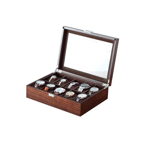 NTIYOU Schmuckschatullen 10 Slot Uhr Box Vitrine mit Metallschnalle Glas Schmuck Organizer Box Mutter NTIYOU Schmuckschatullen 10 Slot Uhr Box Vitrine mit Metallschnalle Glas Schmuck Organizer Box Mutter von NTIYOU