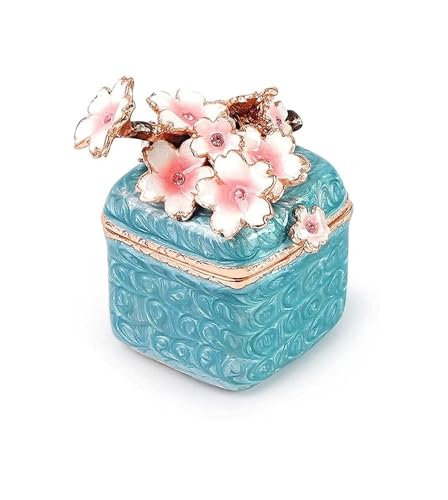 NTIYOU Schmuckschatullen Dekorativer Schmuck-Organizer im Vintage-Stil for Damen, Schmuckschatulle mit Kirschblütenmotiv Mutter(Blue) von NTIYOU
