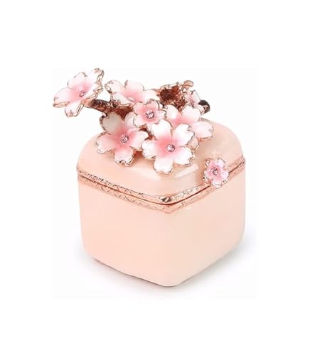 NTIYOU Schmuckschatullen Kleine quadratische Schmuck-Organizer-Box aus Zinnlegierung, Ohrringe, Ring, Aufbewahrungsbox, Geschenk for Frauen Mutter(Pink) von NTIYOU