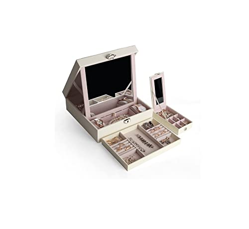 NTIYOU Schmuckschatullen Organizer PU-Leder Reise-Schmucketui Abschließbare Aufbewahrungsbox for Frauen Geschenk mit großem Spiegeltablett Etui Mutter NTIYOU Schmuckschatullen Organizer PU-Leder Reise-Schmucketui Abschließbare Aufbewahrungsbox for Frauen Geschenk mit großem Spiegeltablett Etui Mutter von NTIYOU