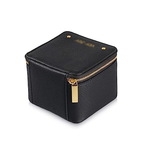 NTIYOU Schmuckschatullen Organizer Square Kleine PU Leder Schmuck Lagerung Fall mit Zipper Tragbare Mutter(Noir) von NTIYOU