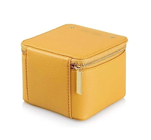 NTIYOU Schmuckschatullen Organizer Square Kleine PU Leder Schmuck Lagerung Fall mit Zipper Tragbare Mutter(Yellow) von NTIYOU