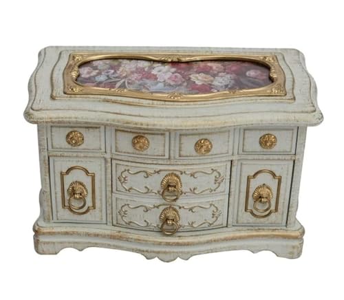 NTIYOU Schmuckschatullen Retro-Schmuckschatulle, 3-lagige Schmuckschatulle, Musik-Schmuckschatulle mit Ballerina-Schmucketui for Frauen Mutter(Beige) von NTIYOU