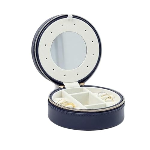 NTIYOU Schmuckschatullen Runde Schmuckaufbewahrungsbox aus Kunstleder, Organizer, Display, Aufbewahrungskoffer for Ringe, Ohrringe, Halsketten Mutter(Blue) von NTIYOU