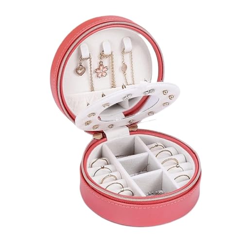 NTIYOU Schmuckschatullen Runde Schmuckaufbewahrungsbox aus Kunstleder, Organizer, Display, Aufbewahrungskoffer for Ringe, Ohrringe, Halsketten Mutter(Red) von NTIYOU