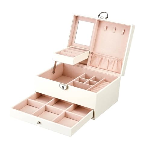 NTIYOU Schmuckschatullen Schmuck-Organizer, Schmuckschatulle, abschließbare Schmuckschatulle mit verspiegelten Schubladen, Schmuckaufbewahrungskoffer, Vitrine for Ohrringe und Ringe Mutter(Beige) von NTIYOU