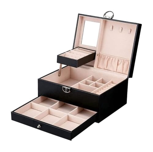NTIYOU Schmuckschatullen Schmuck-Organizer, Schmuckschatulle, abschließbare Schmuckschatulle mit verspiegelten Schubladen, Schmuckaufbewahrungskoffer, Vitrine for Ohrringe und Ringe Mutter(Noir) von NTIYOU