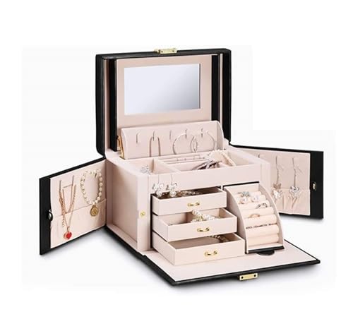 NTIYOU Schmuckschatullen Schmuck-Organizer, Schmuckschatulle, verspiegelte Schmuckschatulle, große Kapazität, tragbare Reise-Schmuckaufbewahrung, Ring- und Halsketten-Vitrine Mutter(Noir) von NTIYOU