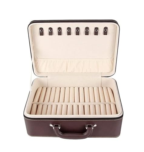 NTIYOU Schmuckschatullen Schmuck-Organizer, Schmuckschatulle mit 30 Fächern, Lederarmband, mit Tragegriff, tragbare Schmuck-Organizer-Box. Schmucketui Mutter(Brown) von NTIYOU