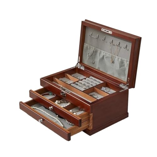 NTIYOU Schmuckschatullen Schmuckschatulle, 3-lagig, Holzschublade, Schmuck-Organizer, große Kapazität, Schmuckaufbewahrung, Präsentationsbox, tragbarer Schmuckhalter Mutter NTIYOU Schmuckschatullen Schmuckschatulle, 3-lagig, Holzschublade, Schmuck-Organizer, große Kapazität, Schmuckaufbewahrung, Präsentationsbox, tragbarer Schmuckhalter Mutter von NTIYOU