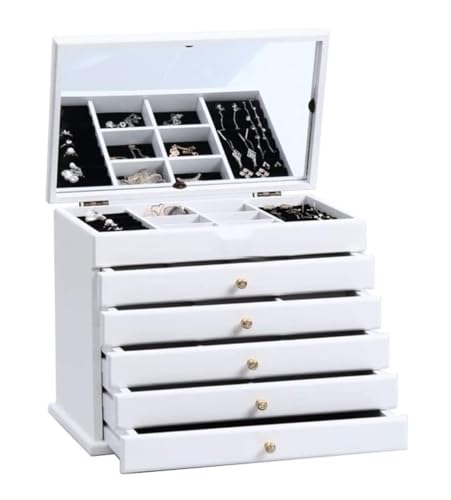 NTIYOU Schmuckschatullen Schmuckschatulle aus Holz for Damen mit Spiegel, 5 Schubladen, Schmuck-Organizer aus Samt, großes Schmucketui for Ohrringe, Armreife Mutter NTIYOU Schmuckschatullen Schmuckschatulle aus Holz for Damen mit Spiegel, 5 Schubladen, Schmuck-Organizer aus Samt, großes Schmucketui for Ohrringe, Armreife Mutter von NTIYOU