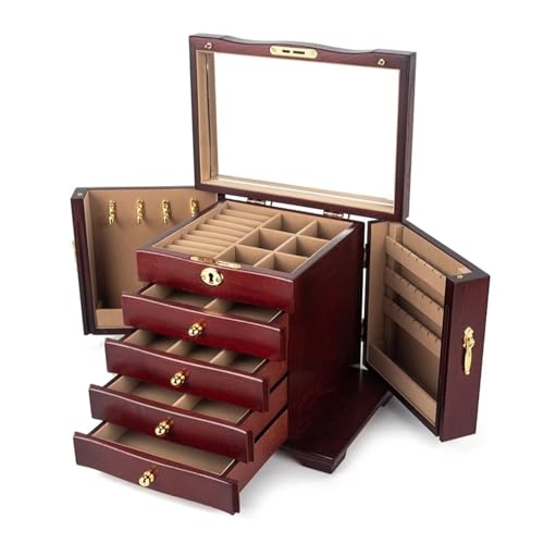 NTIYOU Schmuckschatullen Schmuckschatulle mit 4 Schubladen, Hartholz, großer Schmuck-Organizer aus Holz mit Spiegel und Schloss, Schmuckschatulle zur Aufbewahrung als Geschenk for Frauen Mutter NTIYOU Schmuckschatullen Schmuckschatulle mit 4 Schubladen, Hartholz, großer Schmuck-Organizer aus Holz mit Spiegel und Schloss, Schmuckschatulle zur Aufbewahrung als Geschenk for Frauen Mutter von NTIYOU