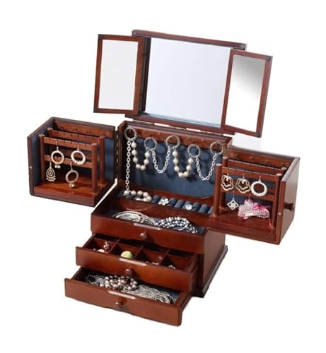 NTIYOU Schmuckschatullen Schmuckschatulle mit Spiegel, ausziehbarer Ohrring-Ausstellungsständer, Retro-Vintage-Schmuckschatulle, großer Schmuck-Organizer, Schmuckhalter Mutter NTIYOU Schmuckschatullen Schmuckschatulle mit Spiegel, ausziehbarer Ohrring-Ausstellungsständer, Retro-Vintage-Schmuckschatulle, großer Schmuck-Organizer, Schmuckhalter Mutter von NTIYOU