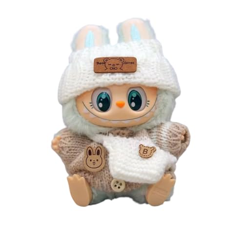 Lububu Clothes, kompatibel mit labubu, Kleidung Süße Puppenkleidung ohne Puppen, Set, Kleidung für 17cm Puppen (Weißer Hut + beiges Oberteil + weiße Tasche) von NTM Enterprise