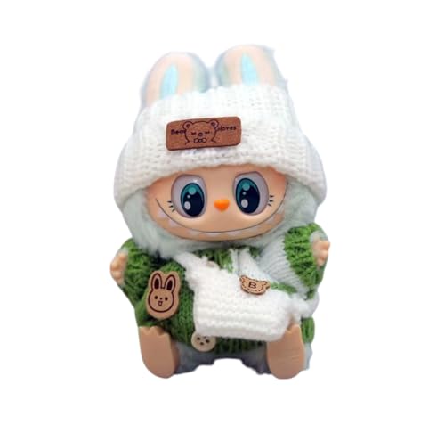 Lububu Clothes, kompatibel mit labubu, Kleidung Süße Puppenkleidung ohne Puppen, Set, Kleidung für 17cm Puppen (Weißer Hut + grünes Oberteil + weiße Tasche) von NTM Enterprise