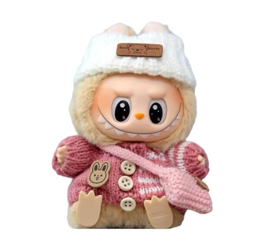 Lububu Clothes, kompatibel mit labubu, Kleidung Süße Puppenkleidung ohne Puppen, Set, Kleidung für 17cm Puppen (Weißer Hut + rosa Oberteil + rosa Tasche) von NTM Enterprise