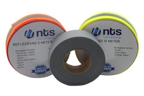 NTS Nähtechnik 5 Meter Reflexband, Reflektorband, in 7 Breiten, Farbauswahl (orange-Silber-orange, 20mm) von nts Nähtechnik