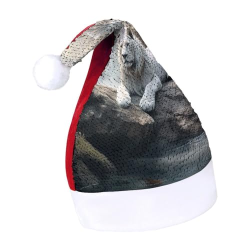 NTVOWPZO Glitzernde Weihnachtsmütze für Erwachsene, Löwe auf Felsen, glänzende Pailletten, Weihnachtsmütze für Weihnachten, Neujahr, Party, Kopfbedeckung NTVOWPZO Glitzernde Weihnachtsmütze für Erwachsene, Löwe auf Felsen, glänzende Pailletten, Weihnachtsmütze für Weihnachten, Neujahr, Party, Kopfbedeckung von NTVOWPZO