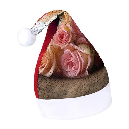 NTVOWPZO Glitzernde Weihnachtsmütze für Erwachsene, Weihnachtsmannmütze, Rosen, Blumen, glänzende Pailletten, Weihnachtsmütze für Weihnachten, Neujahr, Party, Kopfbedeckung NTVOWPZO Glitzernde Weihnachtsmütze für Erwachsene, Weihnachtsmannmütze, Rosen, Blumen, glänzende Pailletten, Weihnachtsmütze für Weihnachten, Neujahr, Party, Kopfbedeckung von NTVOWPZO