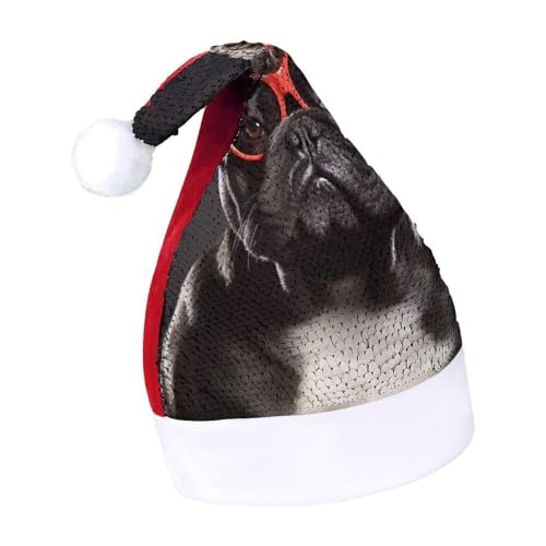 NTVOWPZO Glitzernde Weihnachtsmütze für Erwachsene, Weihnachtsmannmütze, französische Bulldogge, glänzende Pailletten, Weihnachtsmütze für Weihnachten, Neujahr, Party, Kopfbedeckung NTVOWPZO Glitzernde Weihnachtsmütze für Erwachsene, Weihnachtsmannmütze, französische Bulldogge, glänzende Pailletten, Weihnachtsmütze für Weihnachten, Neujahr, Party, Kopfbedeckung von NTVOWPZO