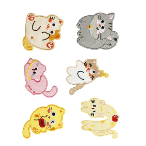 6 Stück Kitty Stickerei Patch Cartoon Katze Nähen auf Kleidung Fleisch Nähen Applikation Stickerei Katze Eisen von NUEAYMS