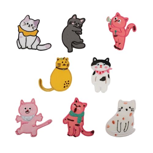 8 x Aufnäher mit Katzenmotiv, für Handstickerei, zum Aufnähen von NUEAYMS