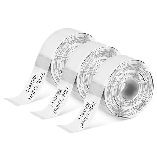 3 Rollen Thermobeschriftungsband, 14 x 40 mm, geeignet für Etikettendrucker. Zum Drucken von Barcodes, Namen, ideal für zu Hause, in der im Büro (180 Etiketten pro Rolle). (Transparent) von NUIGUBF