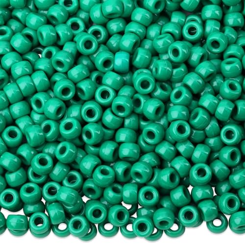 NUKAYAI 1000 Stück grüne Pony-Perlen, Halsketten, Basteln, 6 x 9 mm, Kunststoffperlen für Armbänder, Haarperlen für Zöpfe, Haarpony, Kandi-Perlen für Schmuckherstellung, Schlüsselanhänger (grün) von NUKAYAI