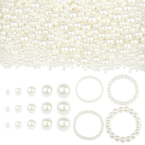 NUKAYAI 1500 Stück Perlen zum Basteln, lose runde weiße Perlen in 5 Größen zur Schmuckherstellung, niedliche, kleine Kunstperlen aus Acryl mit Loch für Armband, Vasenfüller, DIY Handwerk, Ohrring NUKAYAI 1500 Stück Perlen zum Basteln, lose runde weiße Perlen in 5 Größen zur Schmuckherstellung, niedliche, kleine Kunstperlen aus Acryl mit Loch für Armband, Vasenfüller, DIY Handwerk, Ohrring von NUKAYAI