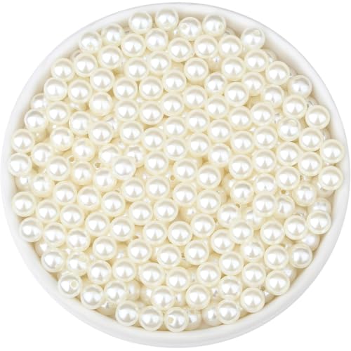 NUKAYAI 400 Stück 10 mm Perlen mit Loch, lose süße große weiße Perlen zum Basteln, winzige runde Acrylperlen für Schmuckherstellung, Halskette, Ohrringe, Armband, DIY, Handwerk, Vasenfüller von NUKAYAI