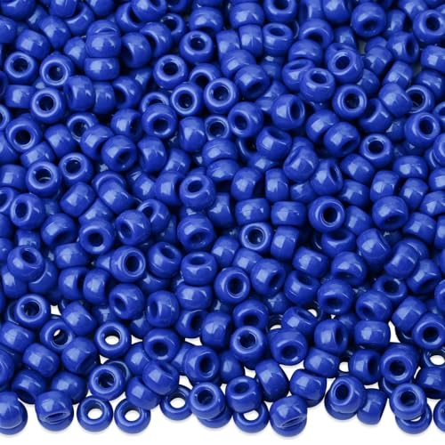 NUKAYAI Blaue Pony-Perlen für Halsketten, Armbänder, Kunststoffperlen, Haarperlen für Zöpfe, Kandi-Haarperlen für Schlüsselanhänger, Schmuckherstellung, 6 x 9 mm, Blau, 1000 Stück von NUKAYAI