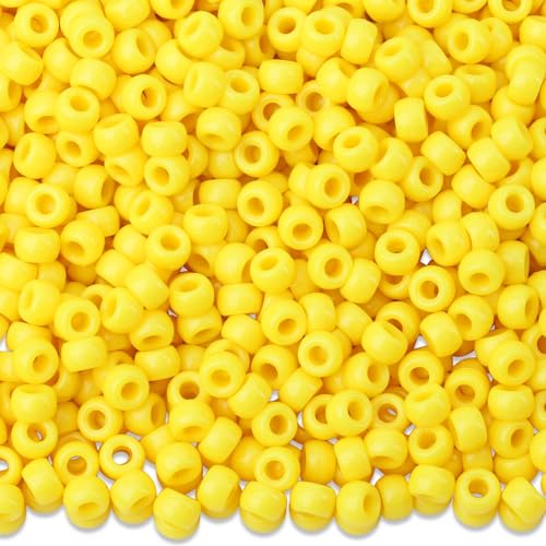 NUKAYAI Gelbe Pony-Perlen zum Basteln, 6 x 9 mm, Großpackung Perlen für Schlüsselanhänger, Halskette, Kunststoffperlen, Haarperlen für Zöpfe, Tonperler, Pony, Kandi-Perlen für Schmuckherstellung von NUKAYAI