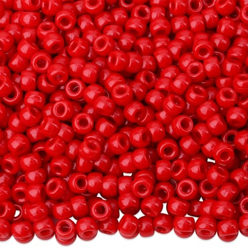NUKAYAI Rote Pony-Perlen, 6 x 9 mm, Perlen-Perlen für Armbänder, Basteln, Kunststoffperlen, Haarperlen für Zöpfe, Kandi-Perlen für Halsketten, Schlüsselanhänger, Schmuckherstellung, Rot, 1000 Stück von NUKAYAI