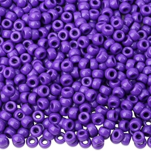 NUKAYAI Violette Pony-Perlen für Armbänder, Kandi-Perlen-Set, Haarperlen für Zöpfe, Kunststoffperlen für Schlüsselanhänger, Halsketten, Schmuckherstellung, 6 x 9 mm, Violett, 1000 Stück von NUKAYAI