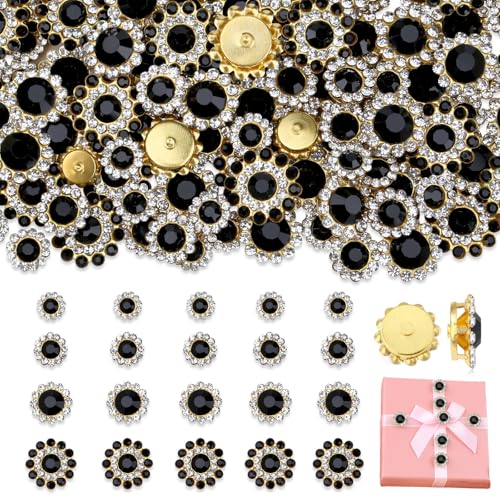 NUKAYIA 200 Stück schwarze Strasssteine zum Bedazzling, 8 mm, 10 mm, 12 mm, 14 mm, Glas-Kristallperlen, Charm-Edelsteine zum Basteln, schwarze Strasssteine mit flacher Rückseite, zum Verzieren von von NUKAYAI