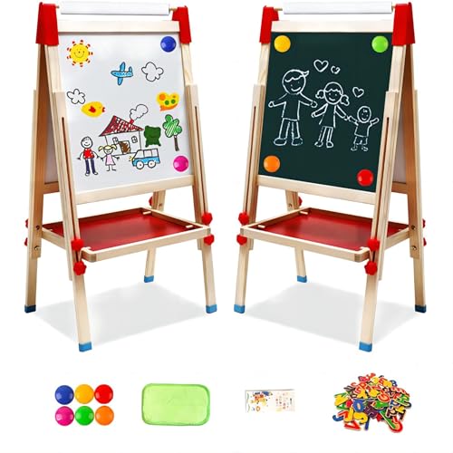 Kindertafel aus Holz mit Papierrolle Doppelseitige Whiteboard und Tafel Kinder Staffelei mit Zahlen und Anderem Zubehör für Kinder und Kleinkinder (T04) von NUKied