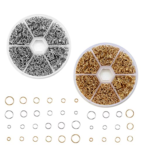 2780Pcs Spaltringe für Schmuck 2 Farben Spaltringe 6 Größen Biegeringe Spaltringe Mini Metallringverbinder Spaltringe Set mit Aufbewahrungskiste für Halsketten Armband DIY Schmuckherstellung von NULUXI