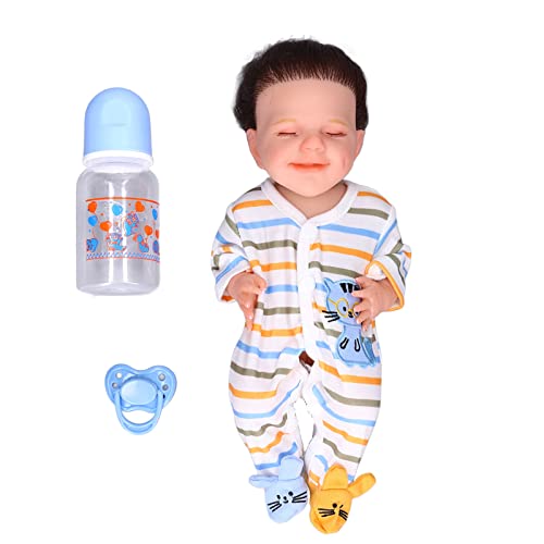 NUMNBE Lebensechte Babypuppe 12 Zoll weiches Silikon Neugeborenes Kind mit Kleidung Fütterung Flaschen Kinder Spielzeug Spielzeug (April 12inch Eyes Closed and Full-Glue White Girl) von NUMNBE