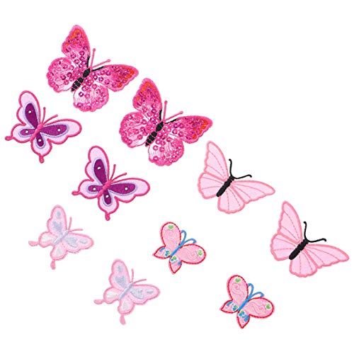 10st Schmetterlingsaufkleber Gehäkelte Nähflicken Bestickt Kreuzstich-set Kleine Stickereikleidung Künstlich Spitzenstickerei Blumen Bausätze Stickereiflecken Vlies Rosa Stoff NUOBESTY von NUOBESTY