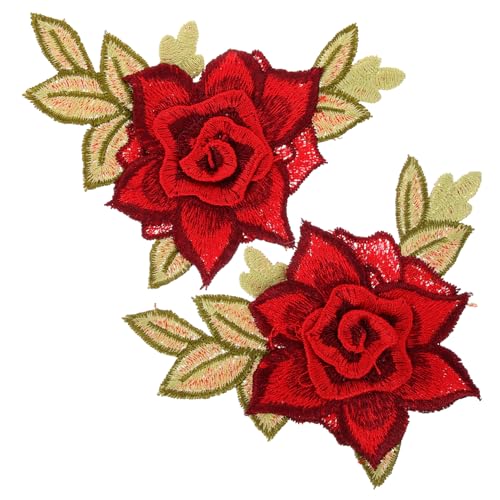 NUOBESTY 1 Paar Gestickter Stoffaufnäher Blumen Bestickte Applikation Patch-applikation Aufnähen Blumen-aufnäher Zum Aufnähen Kleidungsaufnäher Nähen Von Polyestergarn Rucksack Rose von NUOBESTY