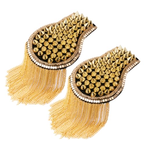 NUOBESTY 1 Paar Schulterklappen Mit Quaste Brosche Blazer Schmuck Kostüme Für Frauen Epauletten-schulterbrett Abzeichen Mit Nietenquaste Männer Schulter Quastenkette Zubehör Stoff Golden von NUOBESTY