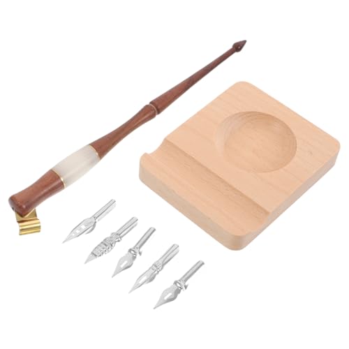 NUOBESTY 1 Satz Retro Solid Wood Kalligraphie Pen Strichzeichnungsstift Tauchstift Dip-stifte Altmodischer Stift Dekorativer Kalligraphiestift Vintage Füllfederhalter Rostfreier Stahl von NUOBESTY