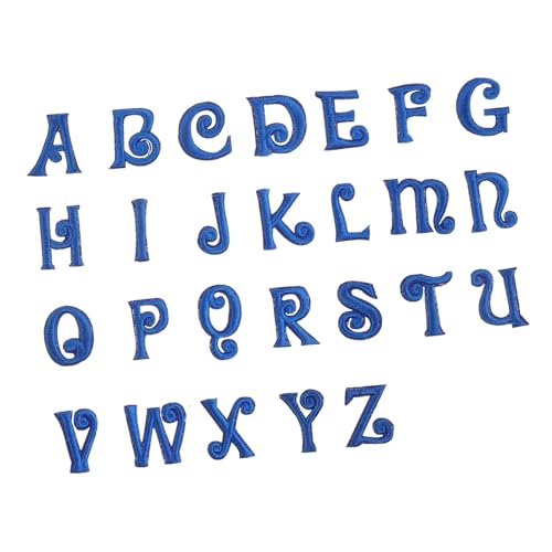 NUOBESTY 1 Satz Stoffaufnäher Mit Buchstabenstickerei Vintage-patches Buchstabenflecken Schmaler Fleck Die Alphabet Sticker Buchstabenaufkleber Stickkleber Aufnäher Für Jeans Blue 26 Stück von NUOBESTY