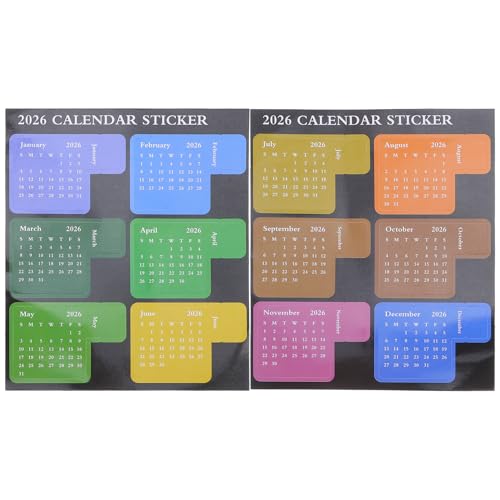 NUOBESTY 1 Set Jahreskalender-Sticker Bunte 2026 Monatsindex-Tabs Selbstklebende Organisationsetiketten Für Notizbücher Tagebücher Planer Mehrfarbig von NUOBESTY