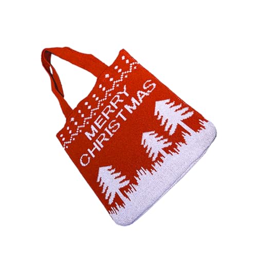 NUOBESTY 1 Stück Gestrickte Weihnachtstasche Strumpf Stuffer Leckereien Taschen Für Frauen Weihnachtseinkaufstasche Große Schulterhandtasche Strumpffüller Schultasche Reisetasche Garn Rot von NUOBESTY