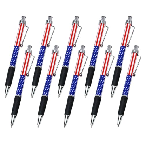 NUOBESTY 10 Stück Kugelschreiber Mit Amerikanischer Flagge Einziehbar Schwarze Tinte Kugelschreiber Mit Patriotischem Usa-Sternenmuster Schul- Und Bürobedarf von NUOBESTY
